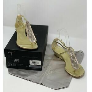 GIUSEPPE ZANOTTI Topaz crystal leather thong wedge sandal Sz 36